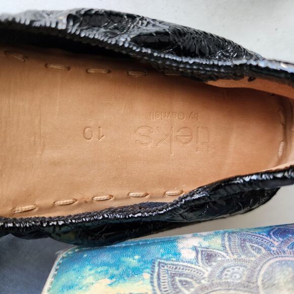 Tieks Shoes Womens 10 Leather Obsidian Black Embossed Croc Patent Ballet Flat - Picture 6 of 11